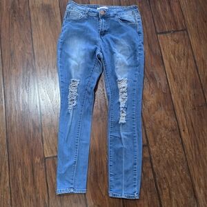 Trendy Blue Distressed Skinny Jeans